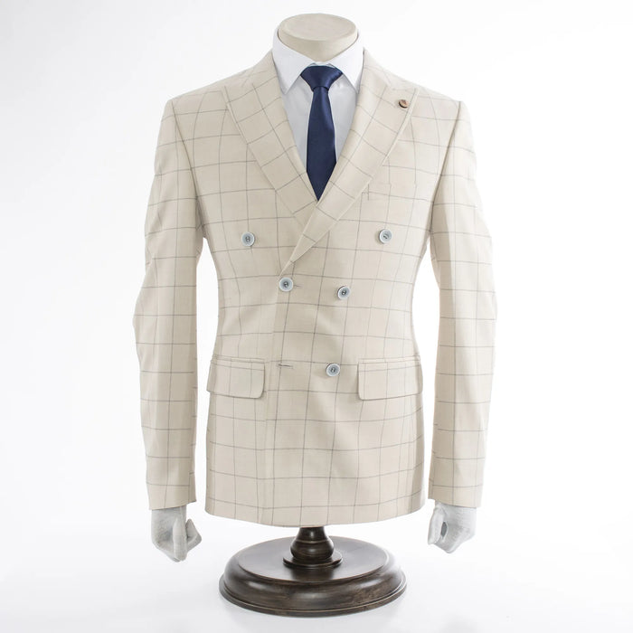 Natural 2-Piece Double-Breasted Checked Tailored-Fit Suit