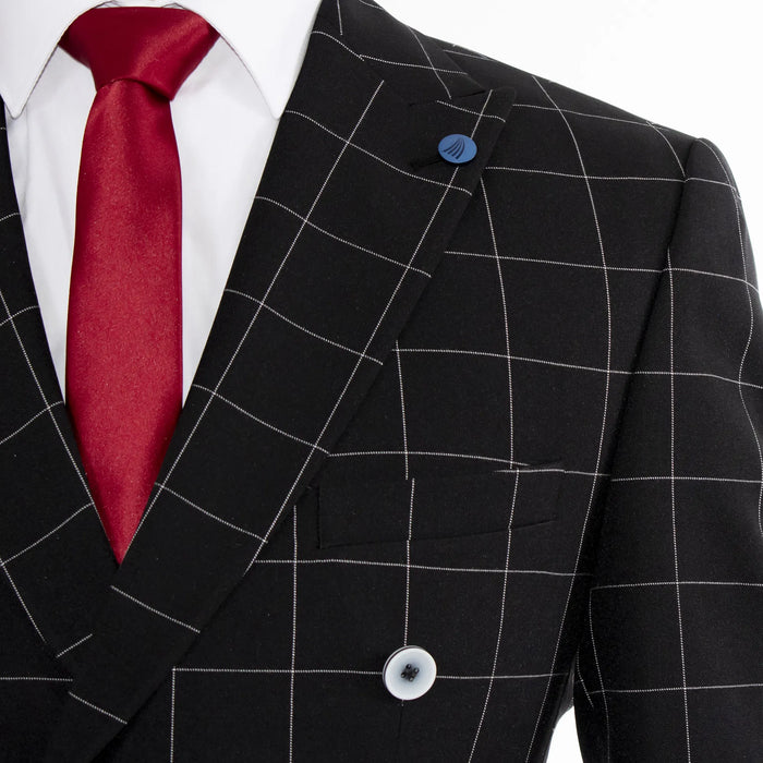 Black 2-Piece Double-Breasted Checked Tailored-Fit Suit