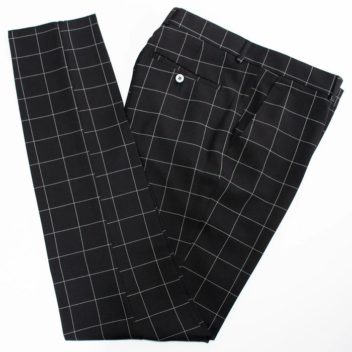 Black 2-Piece Double-Breasted Checked Tailored-Fit Suit