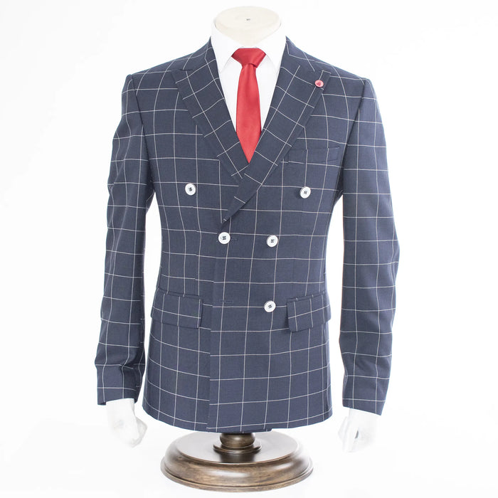 Navy 2-Piece Double-Breasted Checked Tailored-Fit Suit