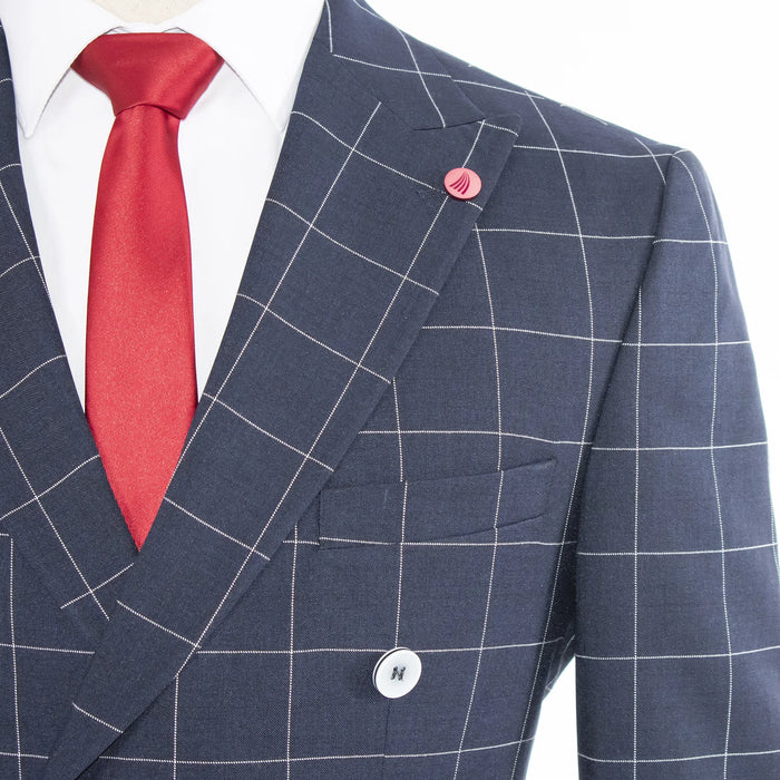 Navy 2-Piece Double-Breasted Checked Tailored-Fit Suit