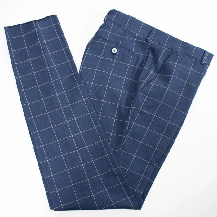 Egyptian Blue 2-Piece Double-Breasted Checked Tailored-Fit Suit