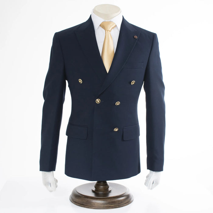 Navy 2-Piece Double-Breasted Tailored-Fit Suit with Gold Buttons