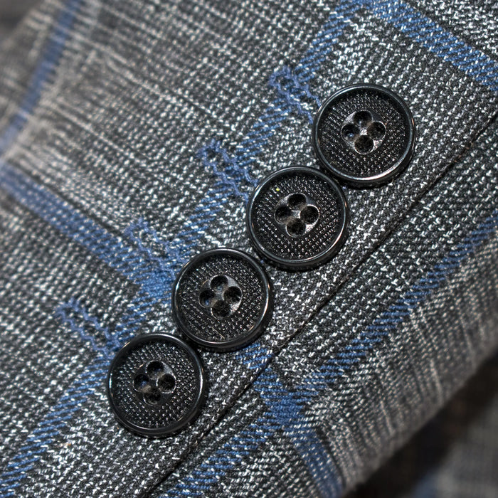 Charcoal And Blue Window Pane Slim-Fit 3-Piece Suit