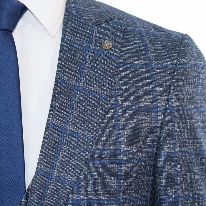 Dark Gray And Blue Plaid Slim-Fit 3-Piece Suit