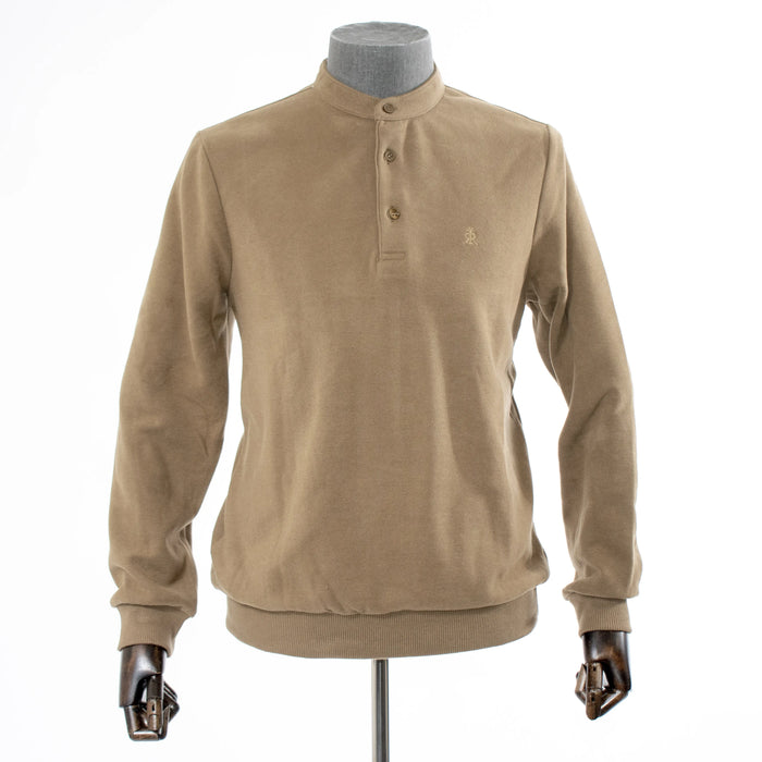 Dark Khaki Quarter-Button Mockneck Sweatshirt