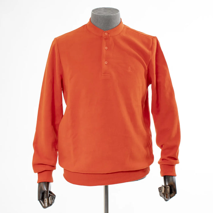 Orange Quarter-Button Mockneck Sweatshirt