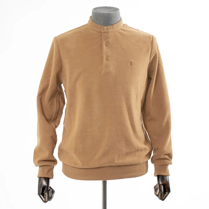 Brown Quarter-Button Mockneck Sweatshirt