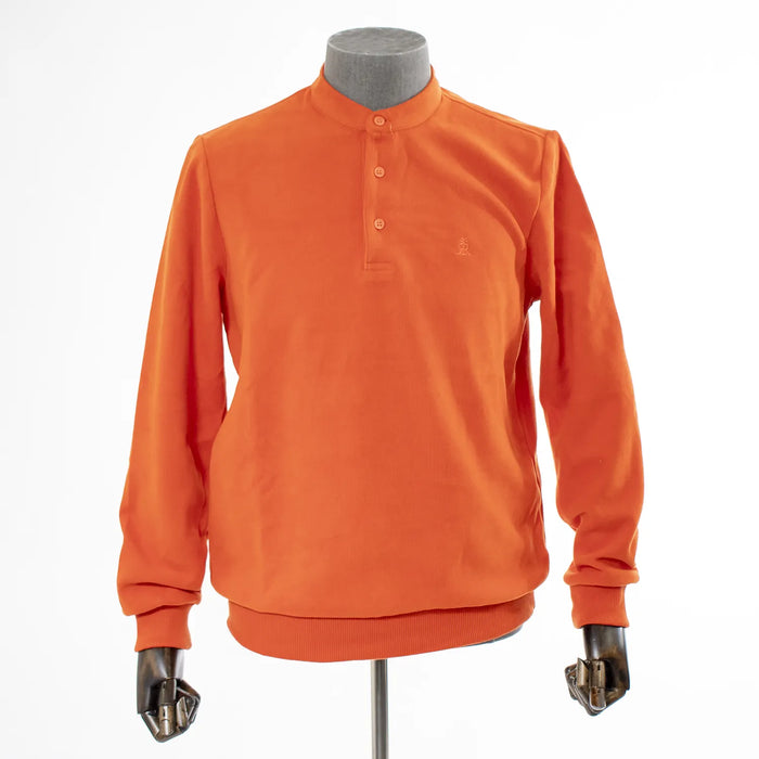 Neon Orange Quarter-Button Mockneck Sweatshirt