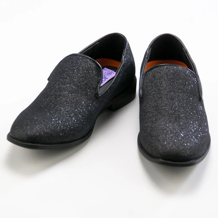 Black Glitter Kids Slip-on Loafers