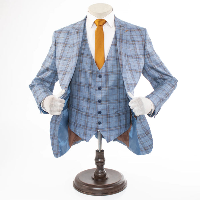 Steel Blue And Chestnut Plaid Slim-Fit 3-Piece Suit