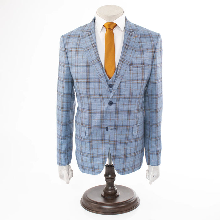 Steel Blue And Chestnut Plaid Slim-Fit 3-Piece Suit