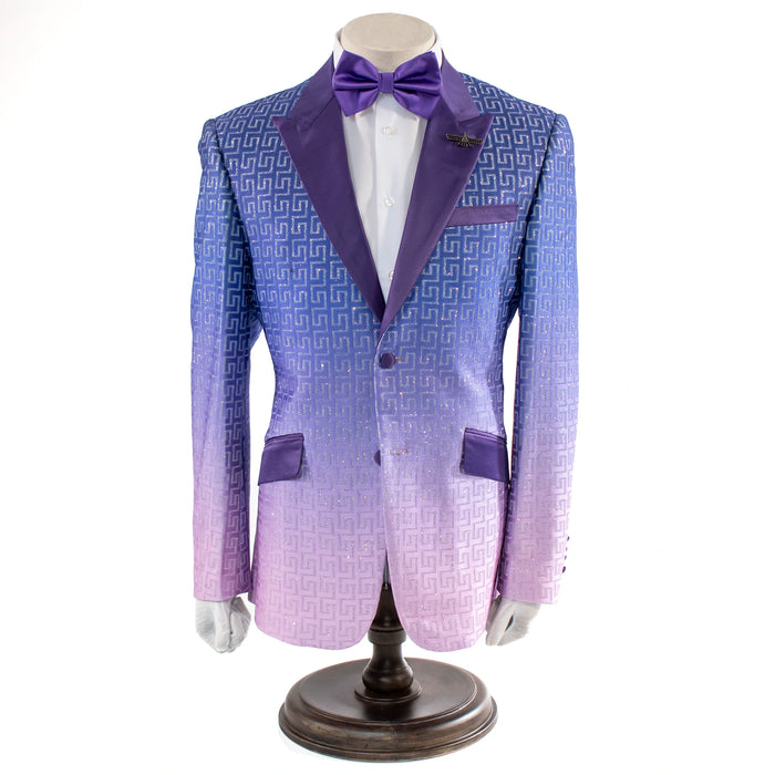 Men's Purple And Blue Greek Key Slim-Fit Jacket