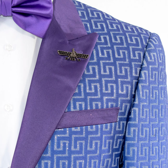 Men's Purple Suit Peak Lapel And Lapel Pin
