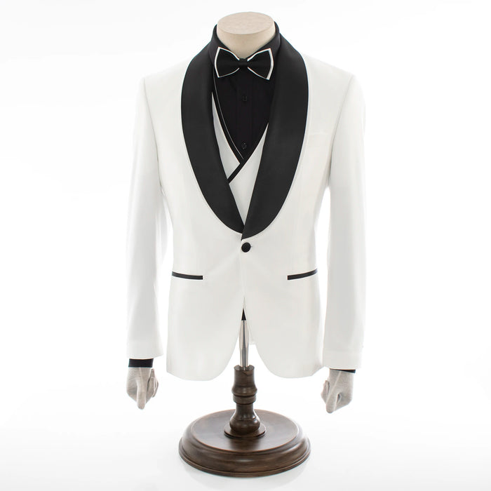 Off White 3-Piece Slim-Fit Tuxedo With Shawl Lapels