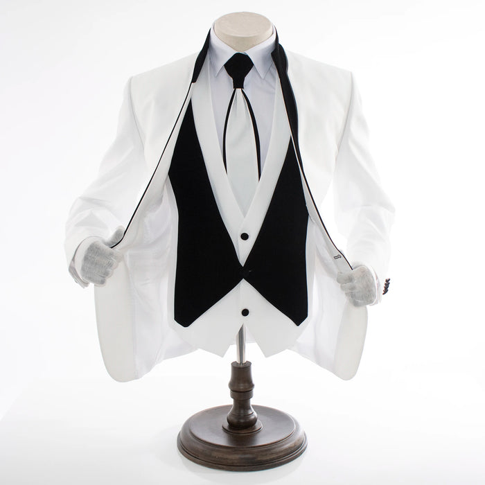 White 3-Piece Slim-Fit Tuxedo With No Lapels
