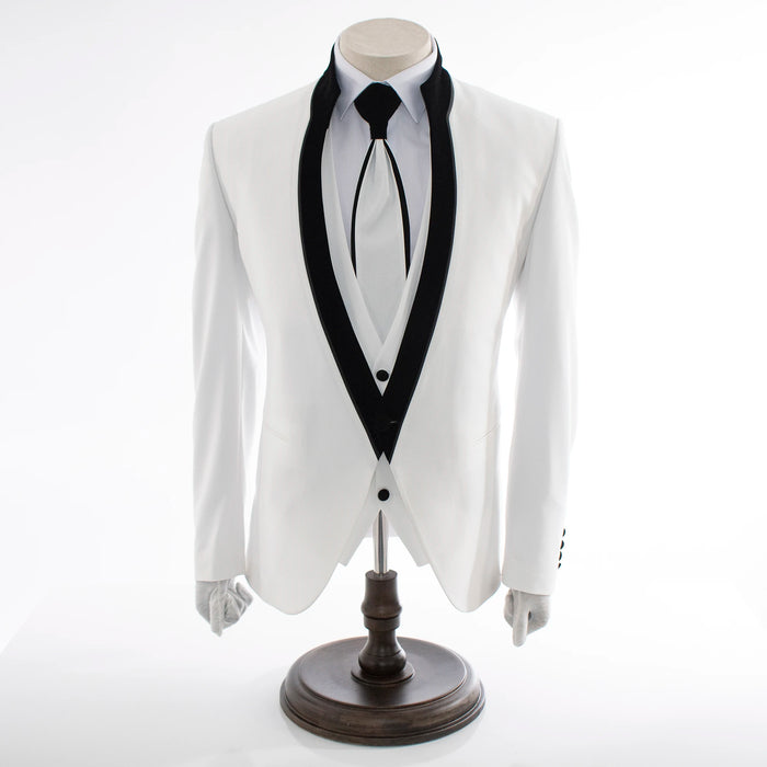 White 3-Piece Slim-Fit Tuxedo With No Lapels
