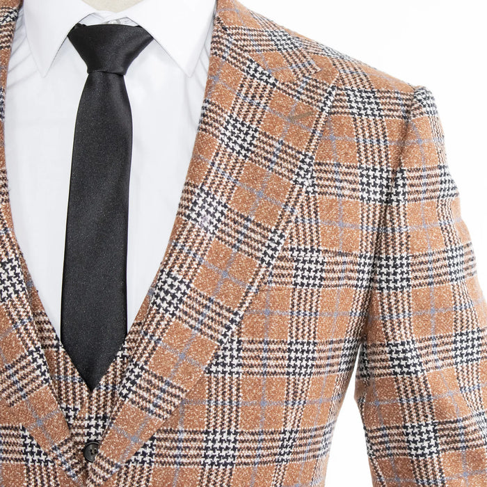 Orange Plaid 3-Piece Tailored-Fit Wool Suit
