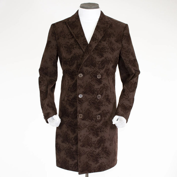 Brown Velvet Embossed Paisley Overcoat