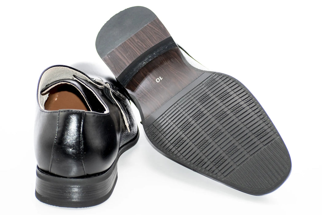Black Leather Single Monk Strap Dress Shoe