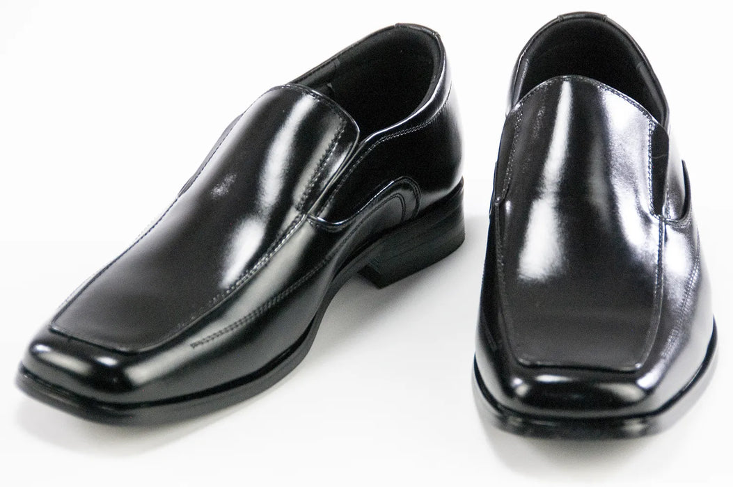 Black Leather Squared Toe Slip-On Dress Loafers