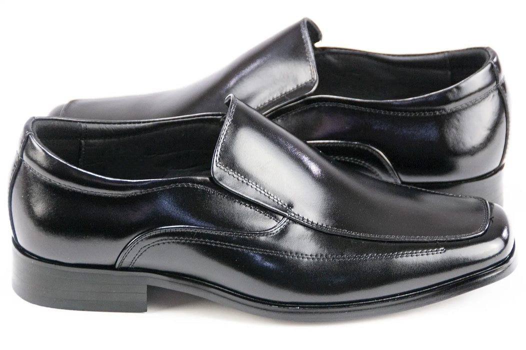 Black Leather Squared Toe Slip-On Dress Loafers
