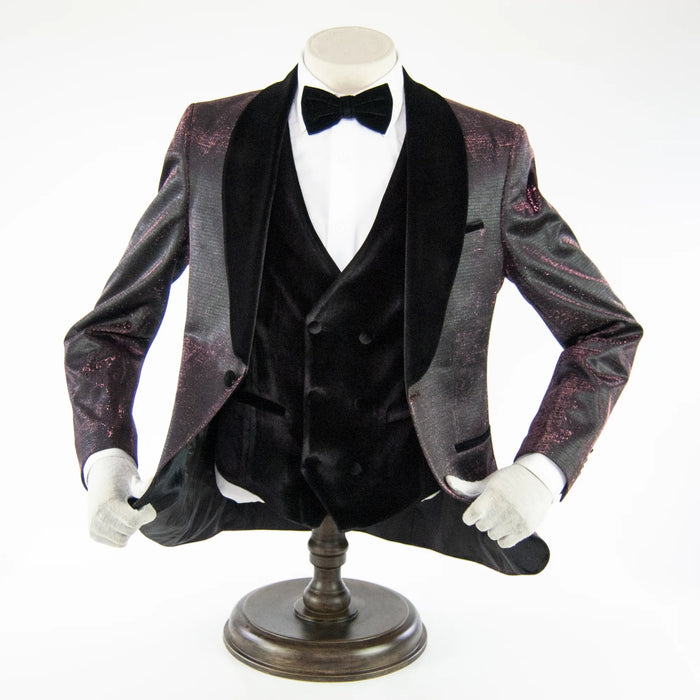 Men's Wine Purple Metallic Slim-Fit Tuxedo Vest