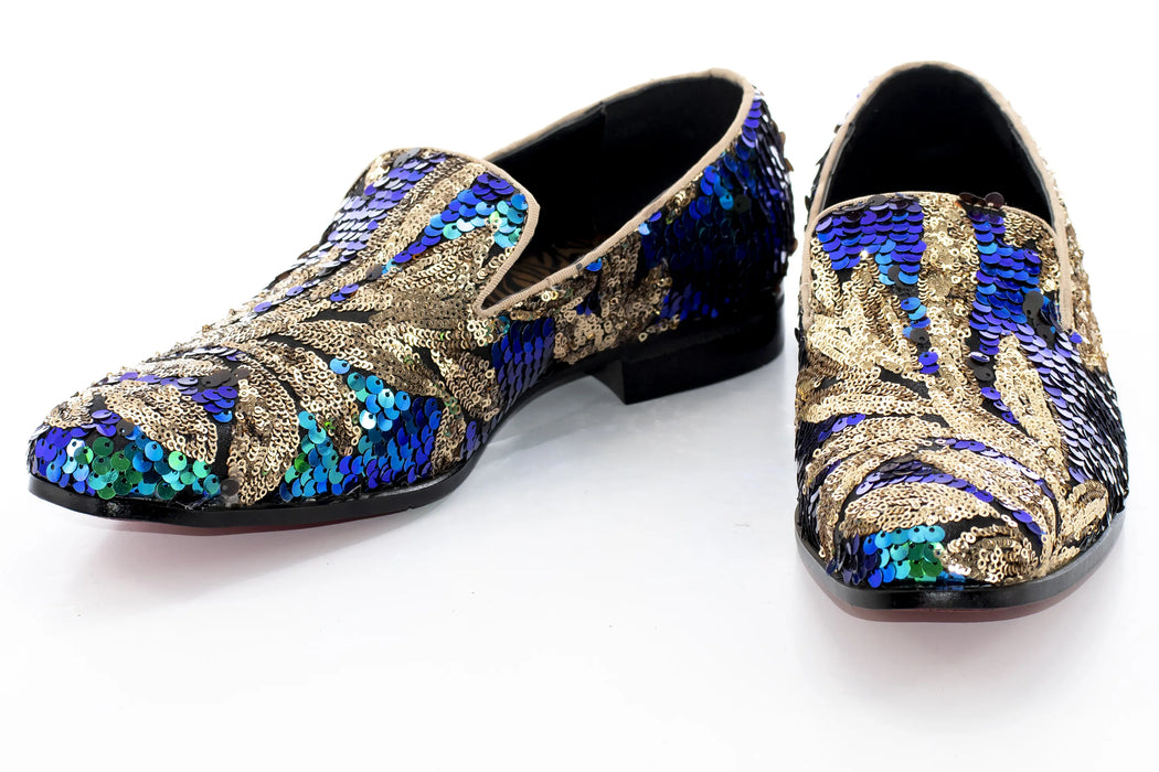 Peacock and Gold Sequined Dress Loafer