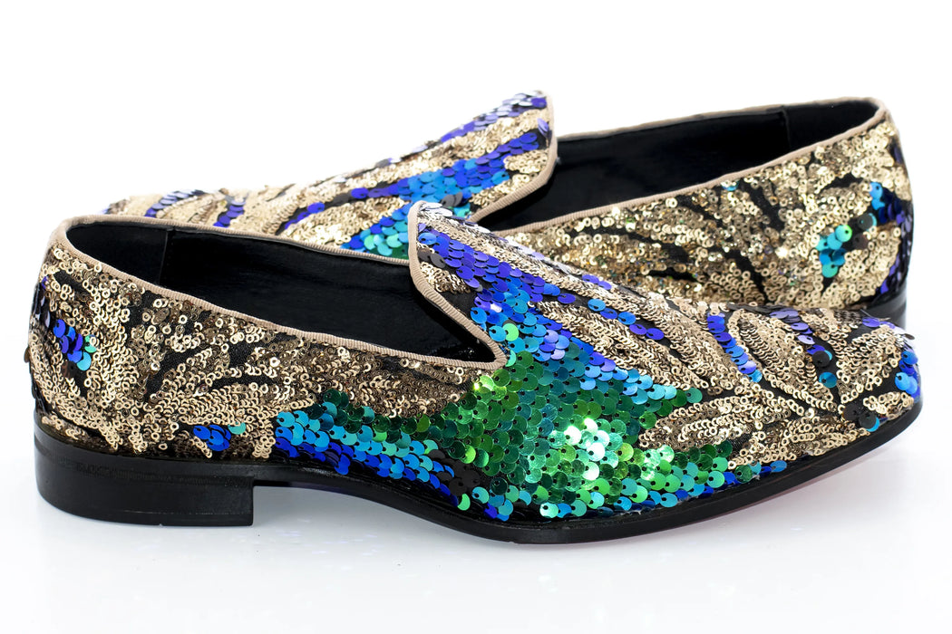 Peacock and Gold Sequined Dress Loafer