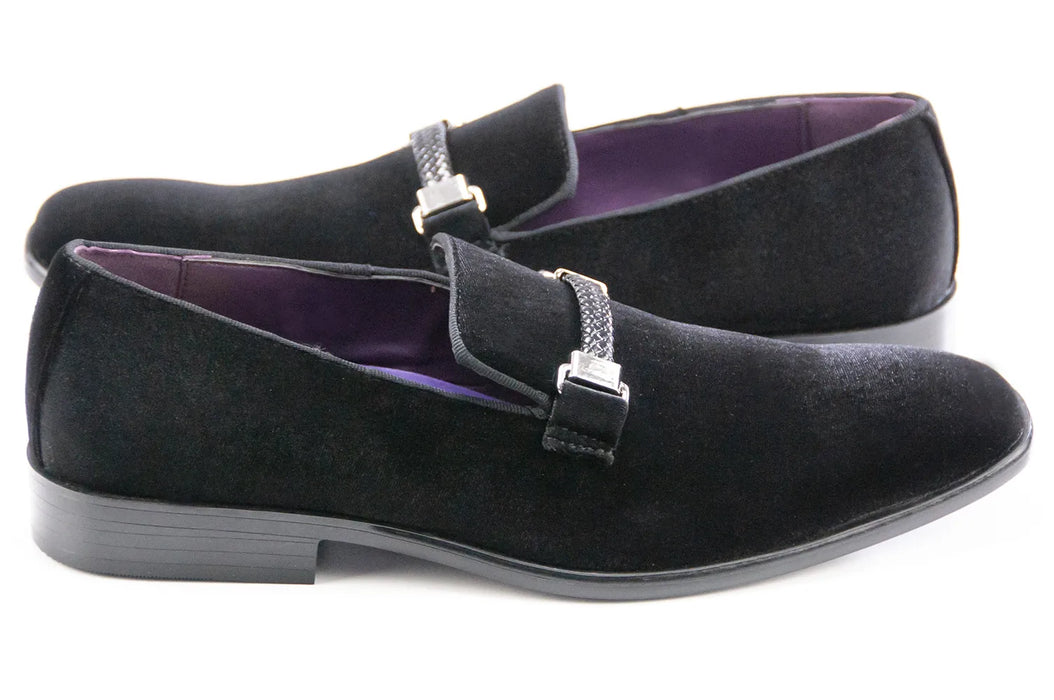Black Velvet Smoking Loafer with Clasped Braided Strap