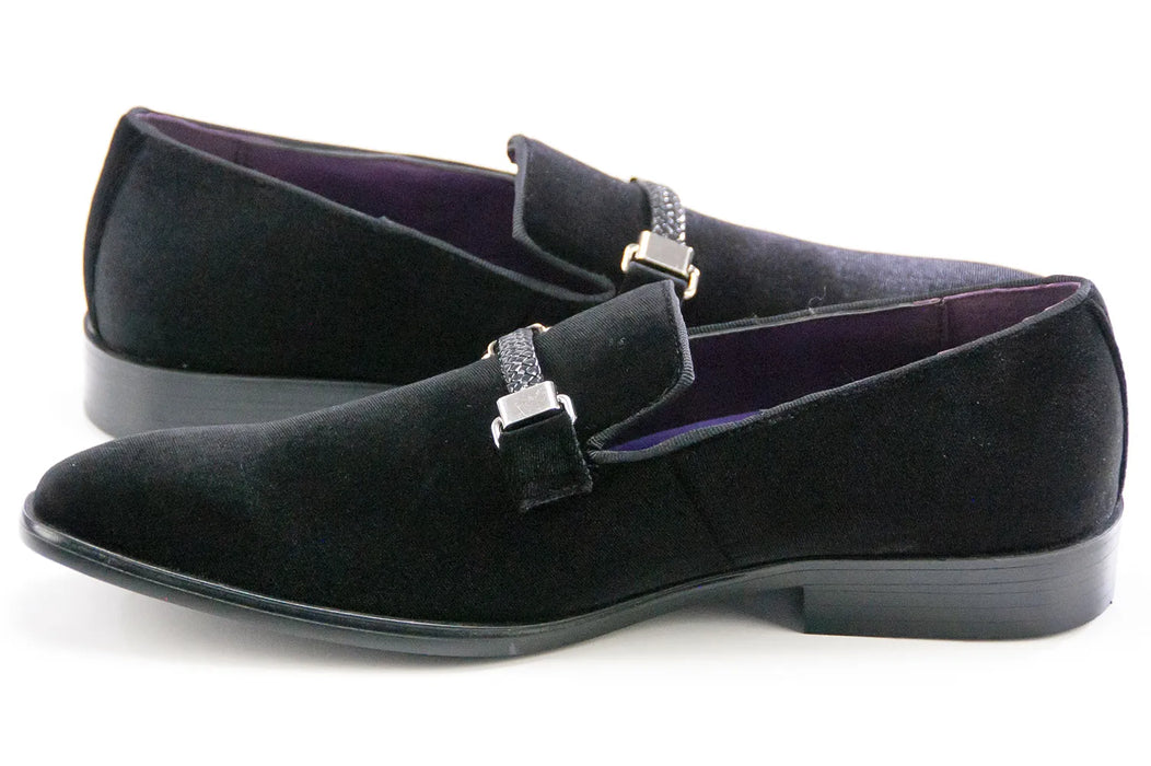 Black Velvet Smoking Loafer with Clasped Braided Strap
