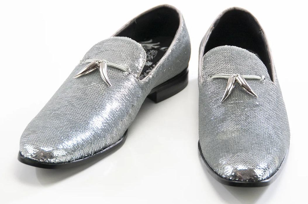 Silver Sequin Dress Loafer with Horn Tassels