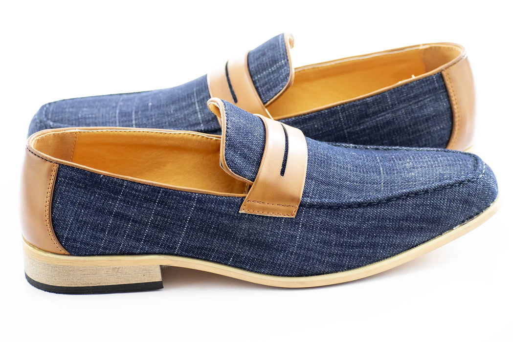 Denim Leather Penny Loafers
