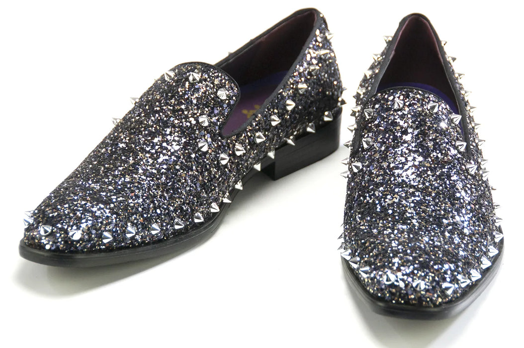 Black Glitter and Spiked Smoking Loafer