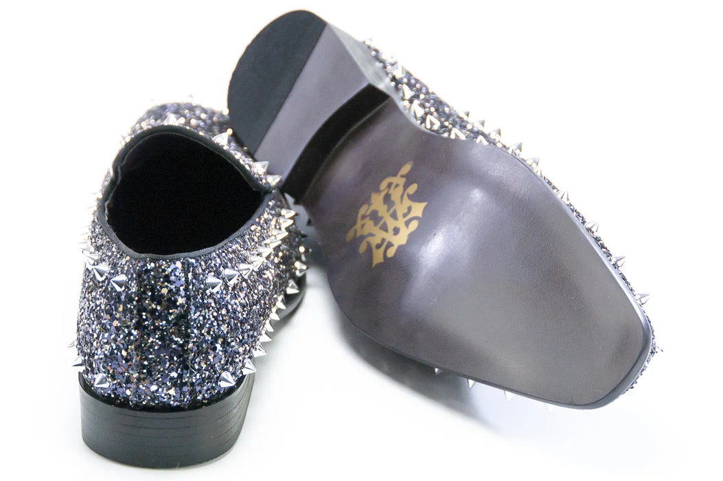Black Glitter and Spiked Smoking Loafer