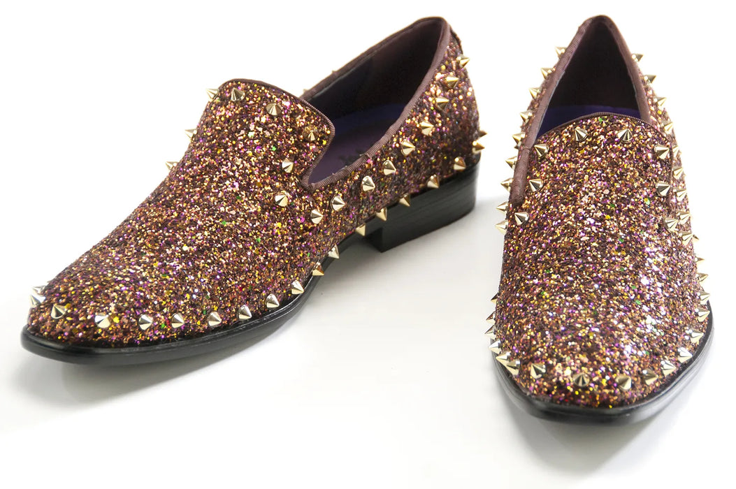 Bronze Glitter and Spiked Smoking Loafer
