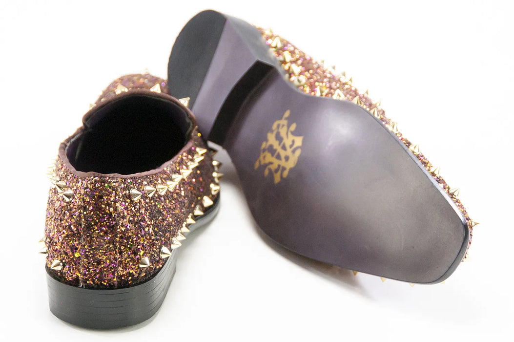 Bronze Glitter and Spiked Smoking Loafer