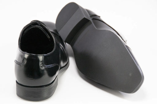 Men's Black Leather Cap-Toe Derby Lace Dress Shoe - Rear, Sole