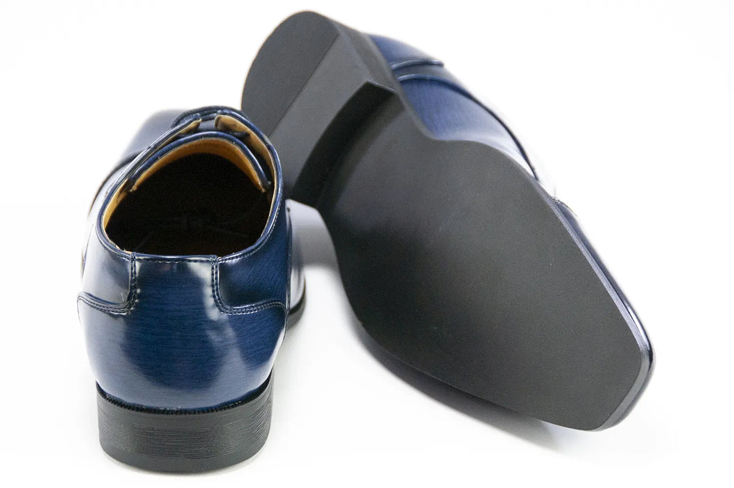 Men's Navy Blue Leather Cap-Toe Derby Lace Dress Shoe - Rear, Sole