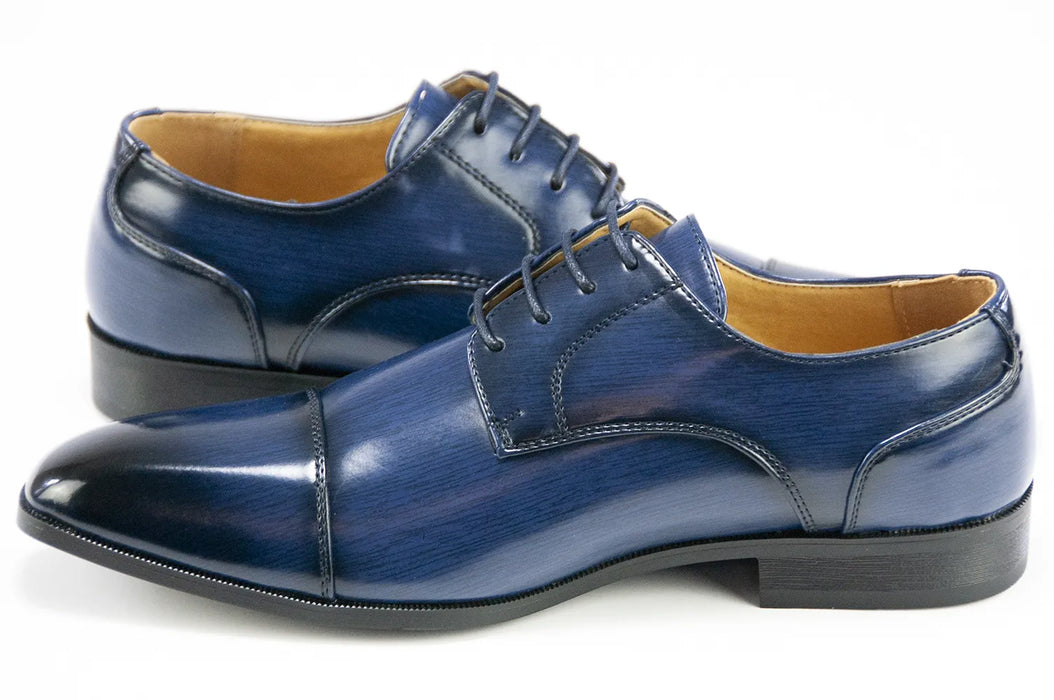 Men's Navy Blue Leather Cap-Toe Derby Lace Dress Shoe - Quarter, Heel
