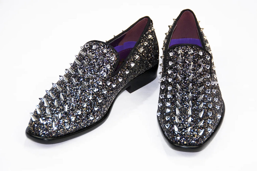 Black Spiked Glitter Smoking Loafer Front Upper And Outsole