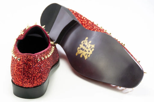 Chili Red Spiked Glitter Smoking Loafer Sole