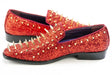 Chili Red Spiked Glitter Smoking Loafer Side