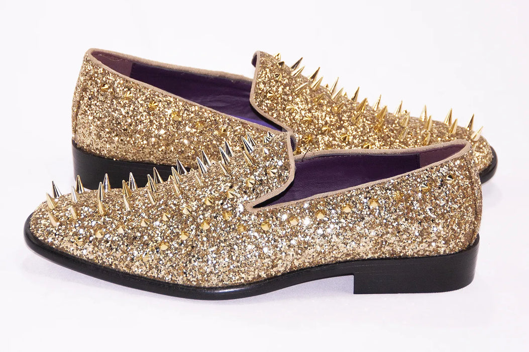 Gold Spiked Glitter Smoking Loafer Side