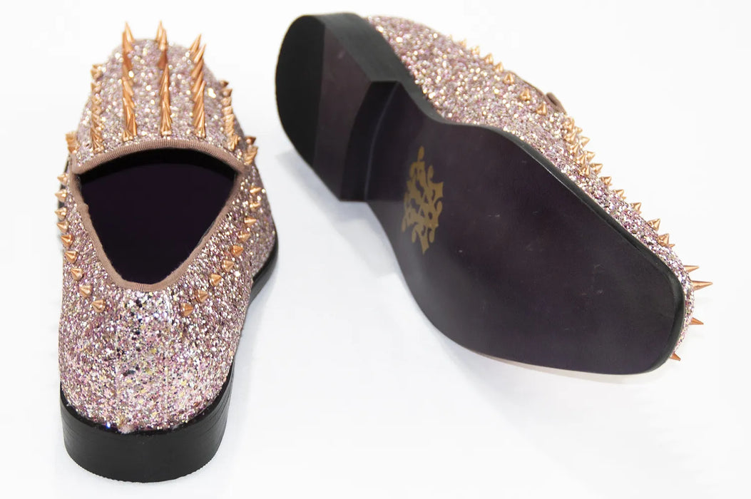 Rose Gold Spiked Glitter Smoking Loafer Sole