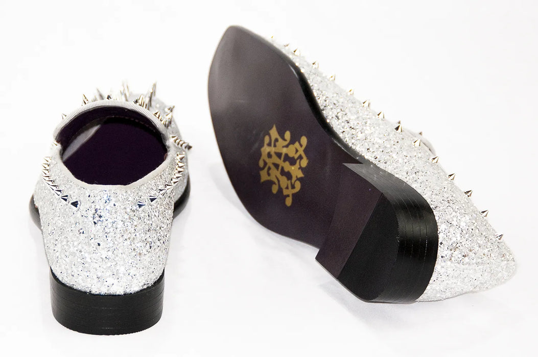 Silver Spiked Glitter Smoking Loafer Sole