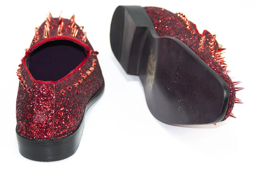 Red Spiked Glitter Smoking Loafer Sole