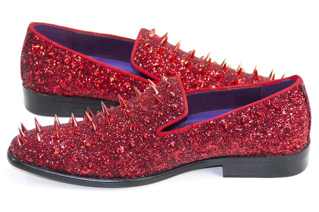 Red Spiked Glitter Smoking Loafer Side