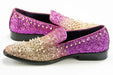 Men's Fuchsia Purple And Gold Spiked Dress Loafer Quarter And Heel