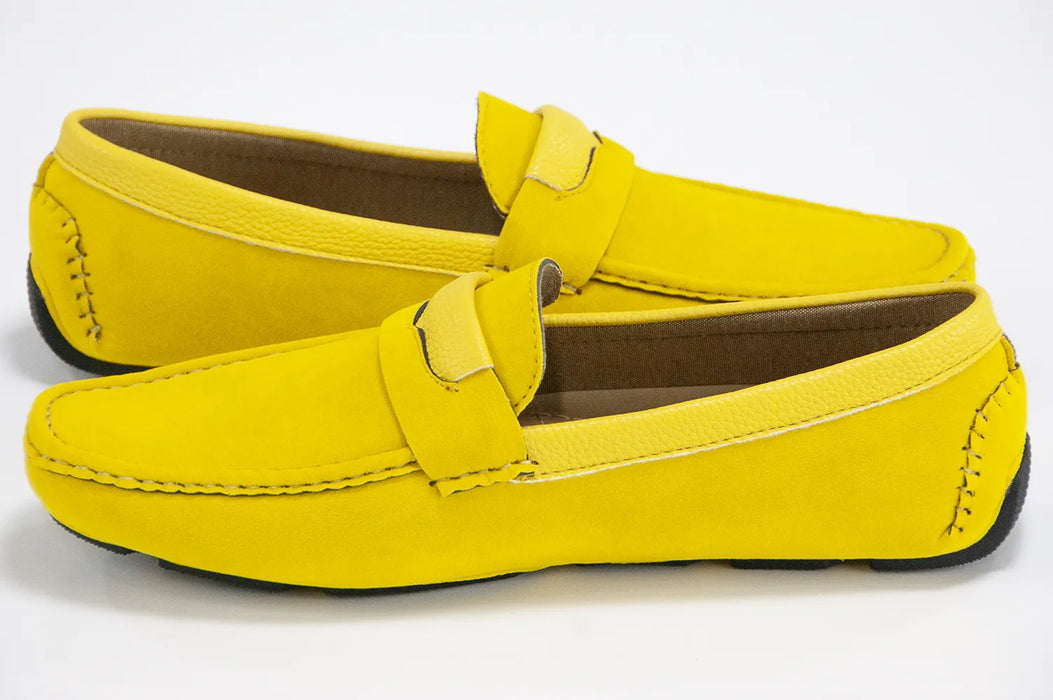 Yellow Velvet Driver Loafers With Leather Topline